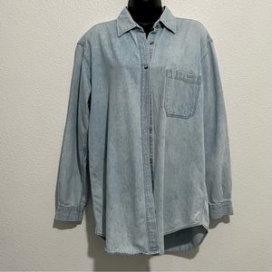 Vtg 80s Oversized Drop Shoulder Hunt Club Light Wash Denim Shirt Tunic Dress M T